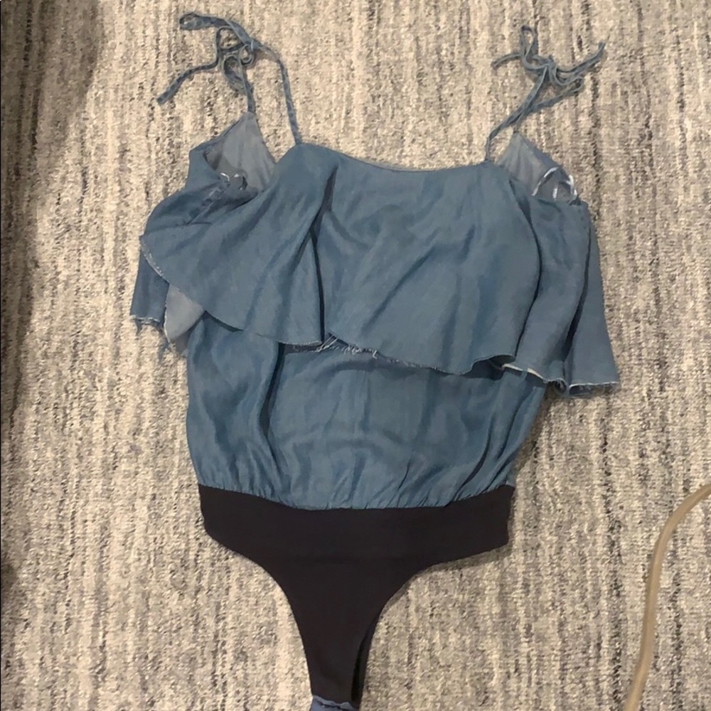 Zara denim ruffled bodysuit gently worn